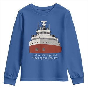 Edmund Fitzgerald Tribute Youth Sweatshirt The Legend Lives On Great Lakes Freighter Memorial TS02 Royal Blue Print Your Wear