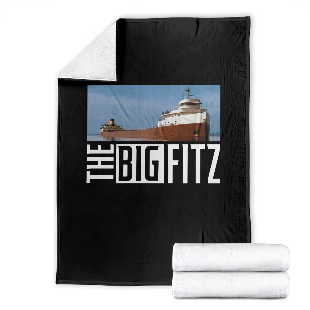 The Big Fitz Tribute Throw Blanket SS Edmund Fitzgerald Freighter Design for Great Lakes History TS02 Black Print Your Wear