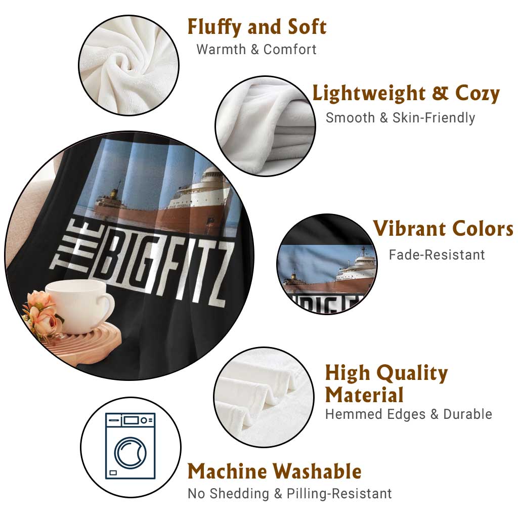 The Big Fitz Tribute Throw Blanket SS Edmund Fitzgerald Freighter Design for Great Lakes History TS02 Print Your Wear