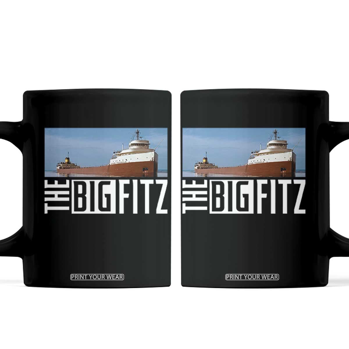 The Big Fitz Tribute Coffee Mug SS Edmund Fitzgerald Freighter Design for Great Lakes History TS02 Black Print Your Wear