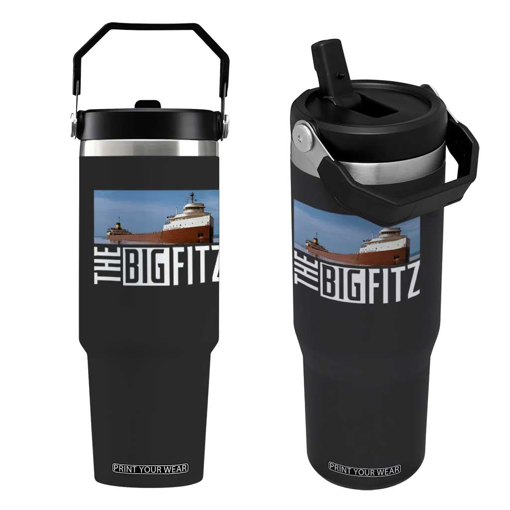 The Big Fitz Tribute Flip Straw Tumbler SS Edmund Fitzgerald Freighter Design for Great Lakes History TS02 One Size: 30 oz Black Print Your Wear