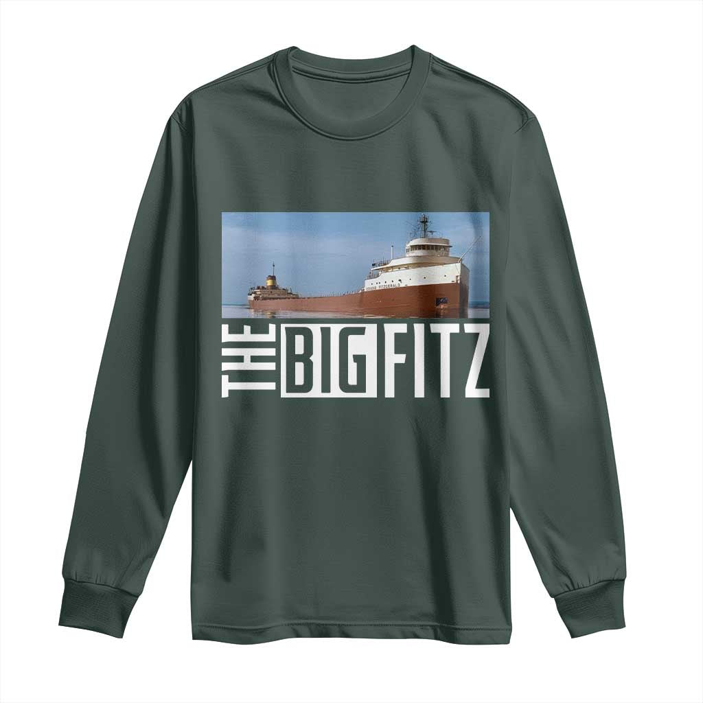 The Big Fitz Tribute Long Sleeve Shirt SS Edmund Fitzgerald Freighter Design for Great Lakes History TS02 Dark Forest Green Print Your Wear