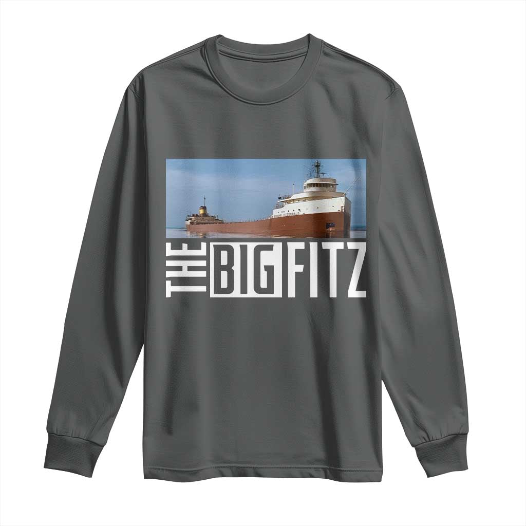 The Big Fitz Tribute Long Sleeve Shirt SS Edmund Fitzgerald Freighter Design for Great Lakes History TS02 Dark Heather Print Your Wear