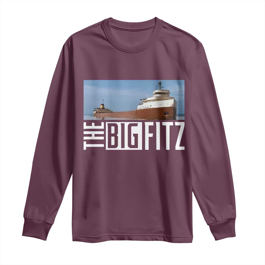 The Big Fitz Tribute Long Sleeve Shirt SS Edmund Fitzgerald Freighter Design for Great Lakes History TS02 Maroon Print Your Wear