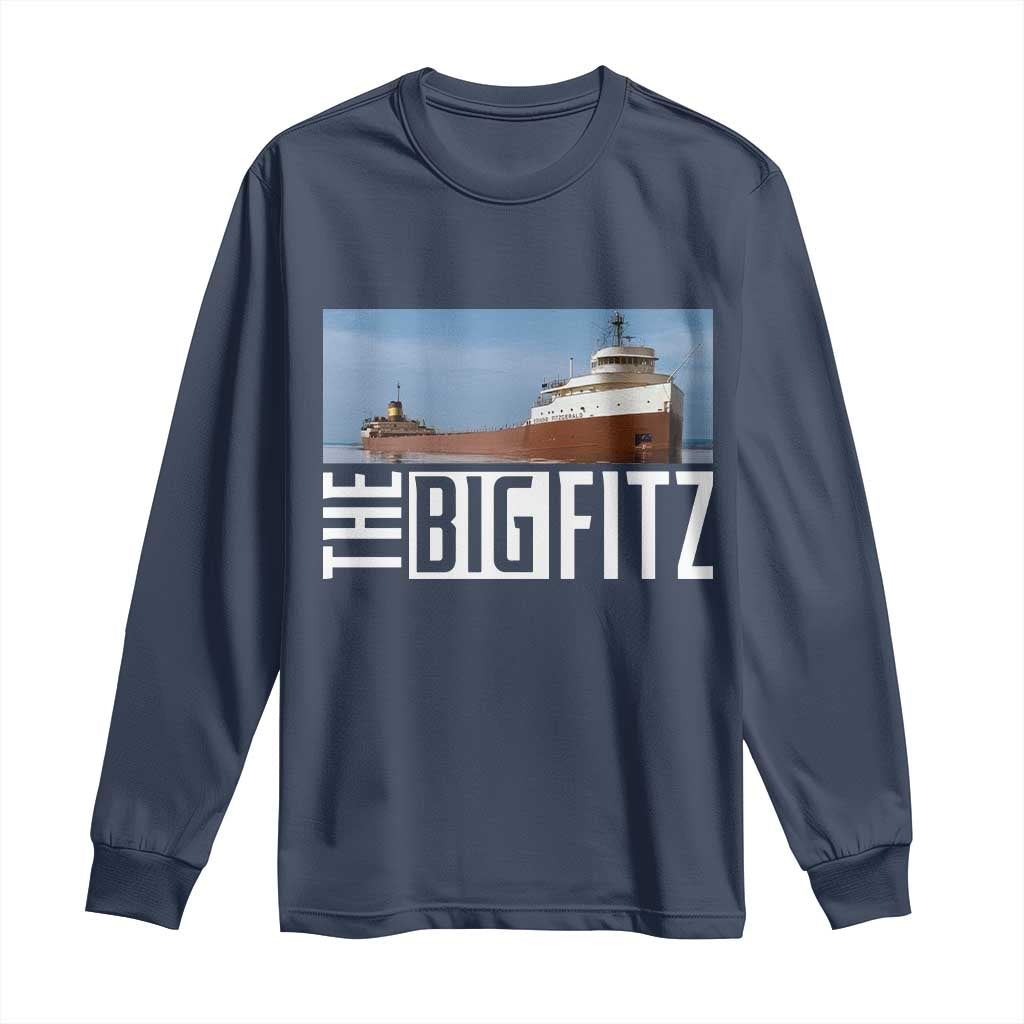 The Big Fitz Tribute Long Sleeve Shirt SS Edmund Fitzgerald Freighter Design for Great Lakes History TS02 Navy Print Your Wear