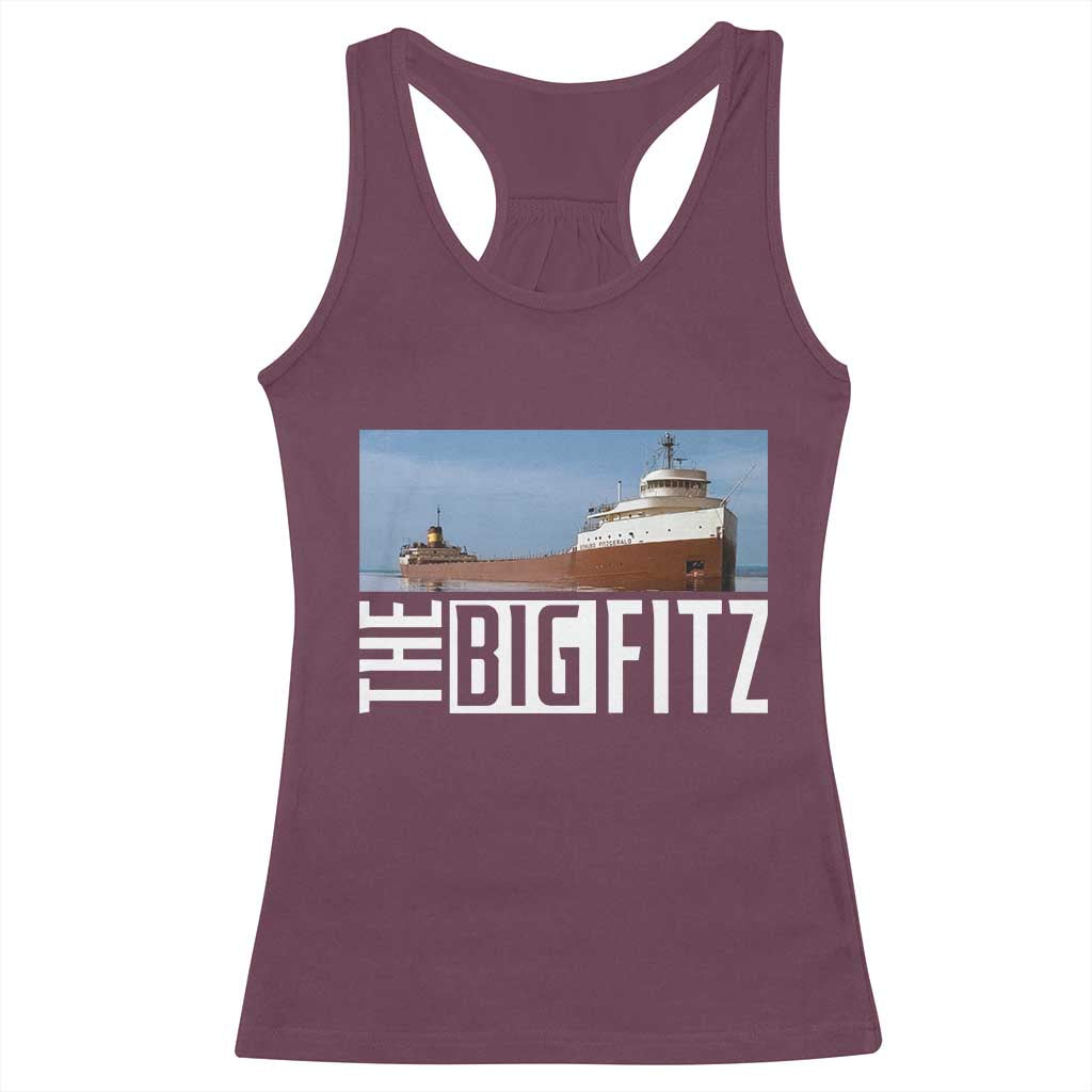 The Big Fitz Tribute Racerback Tank Top SS Edmund Fitzgerald Freighter Design for Great Lakes History TS02 Maroon Print Your Wear