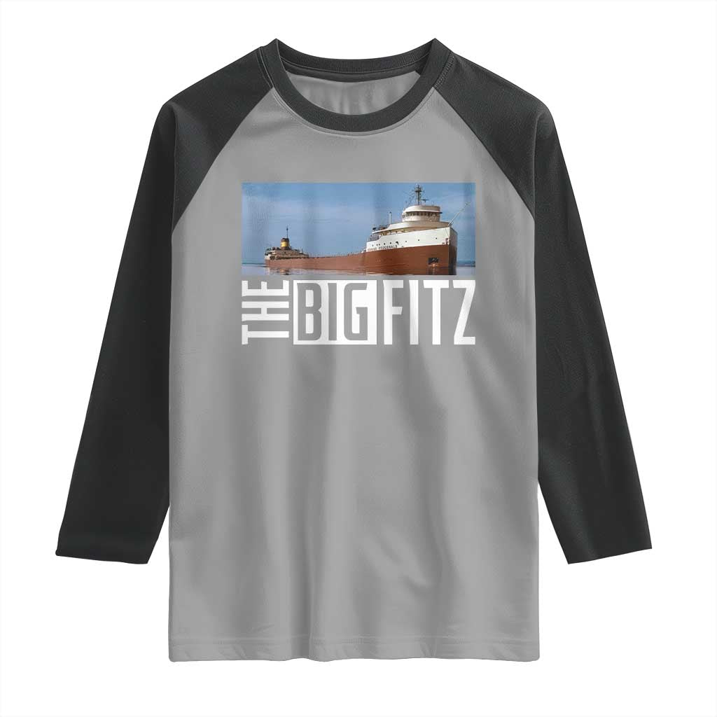 The Big Fitz Tribute Raglan Shirt SS Edmund Fitzgerald Freighter Design for Great Lakes History TS02 Sport Gray Black Print Your Wear