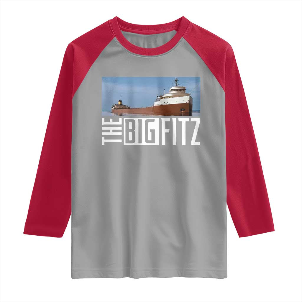 The Big Fitz Tribute Raglan Shirt SS Edmund Fitzgerald Freighter Design for Great Lakes History TS02 Sport Gray Red Print Your Wear