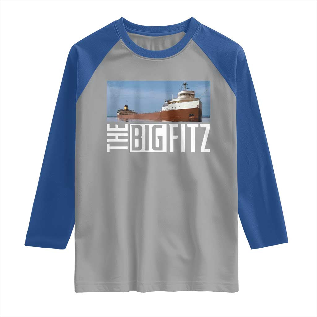 The Big Fitz Tribute Raglan Shirt SS Edmund Fitzgerald Freighter Design for Great Lakes History TS02 Sport Gray Royal Print Your Wear
