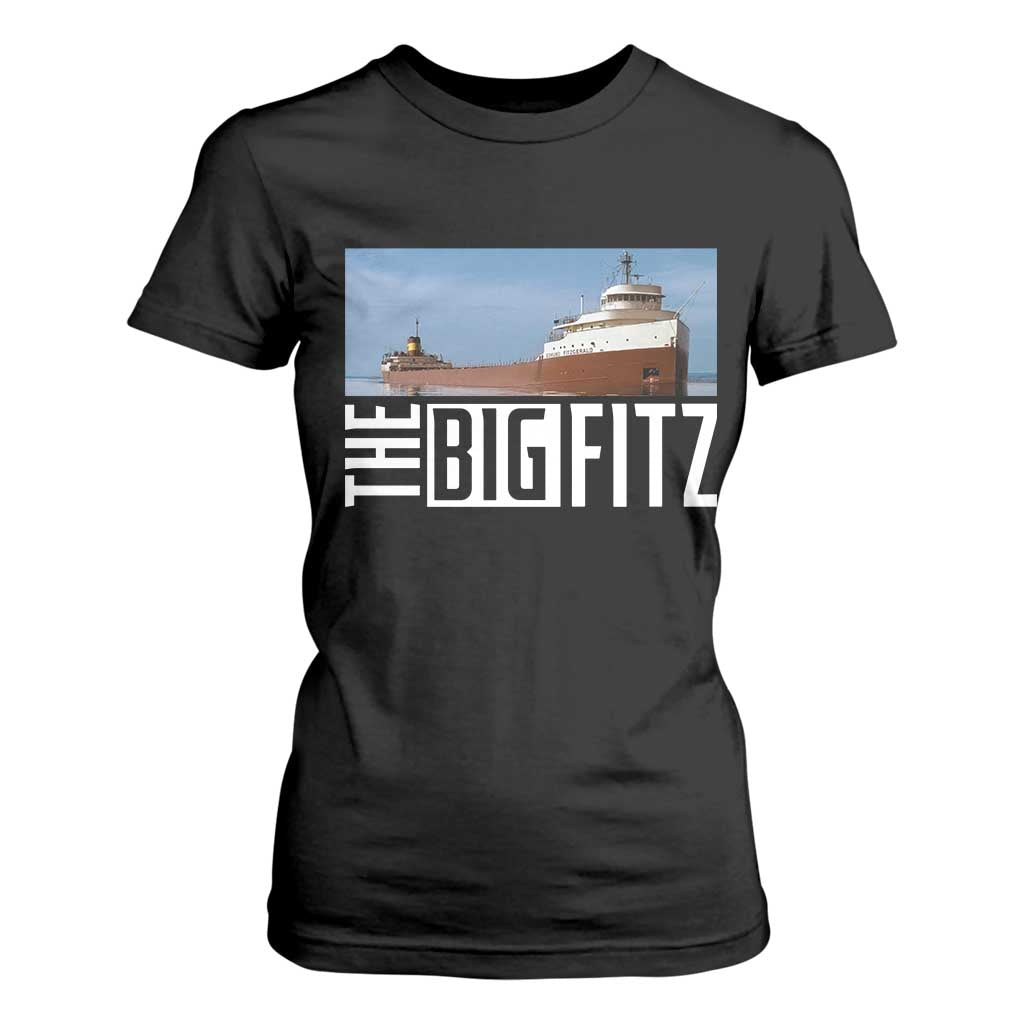 The Big Fitz Tribute T Shirt For Women SS Edmund Fitzgerald Freighter Design for Great Lakes History TS02 Black Print Your Wear