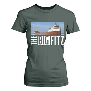 The Big Fitz Tribute T Shirt For Women SS Edmund Fitzgerald Freighter Design for Great Lakes History TS02 Dark Forest Green Print Your Wear