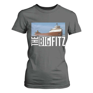 The Big Fitz Tribute T Shirt For Women SS Edmund Fitzgerald Freighter Design for Great Lakes History TS02 Dark Heather Print Your Wear