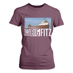 The Big Fitz Tribute T Shirt For Women SS Edmund Fitzgerald Freighter Design for Great Lakes History TS02 Maroon Print Your Wear
