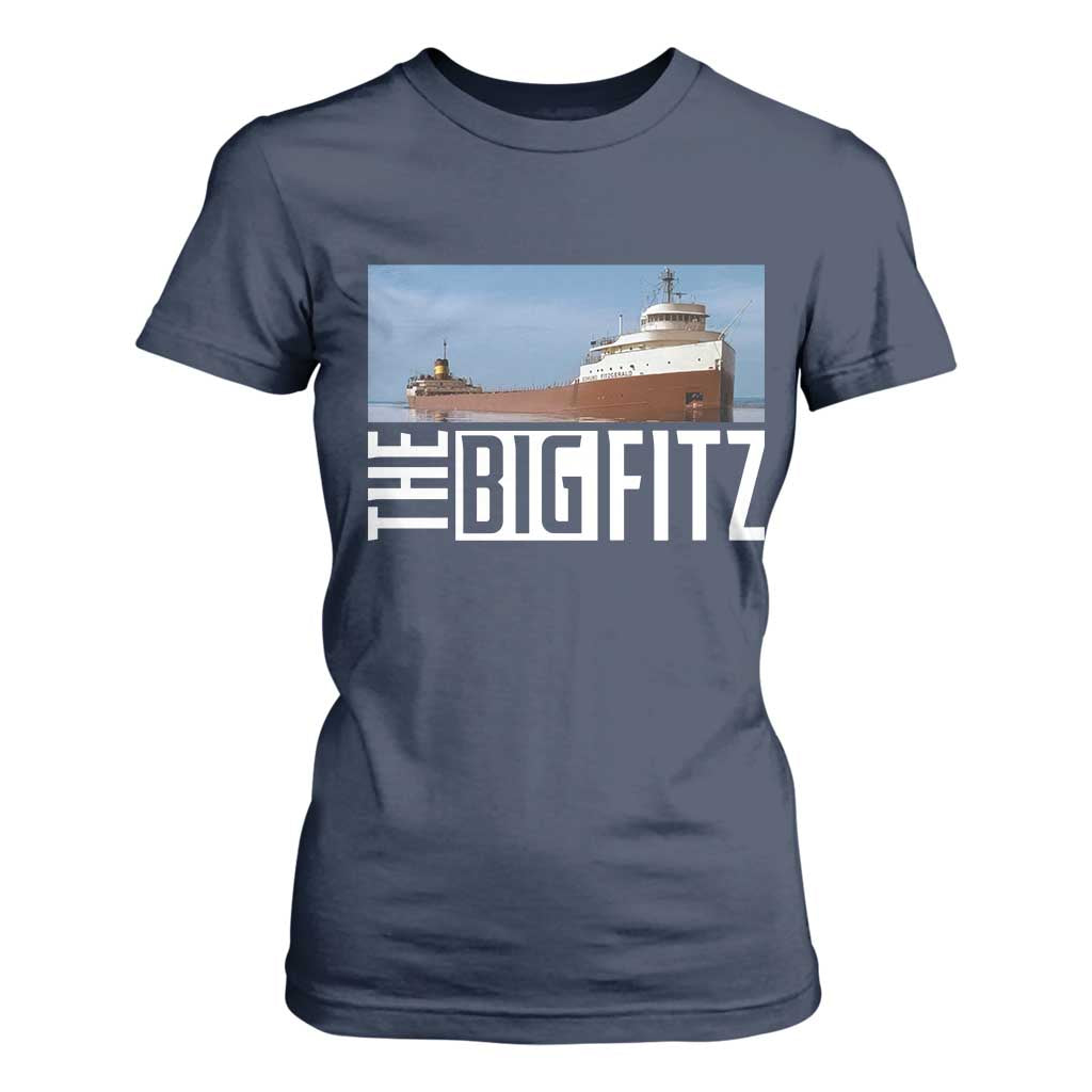 The Big Fitz Tribute T Shirt For Women SS Edmund Fitzgerald Freighter Design for Great Lakes History TS02 Navy Print Your Wear