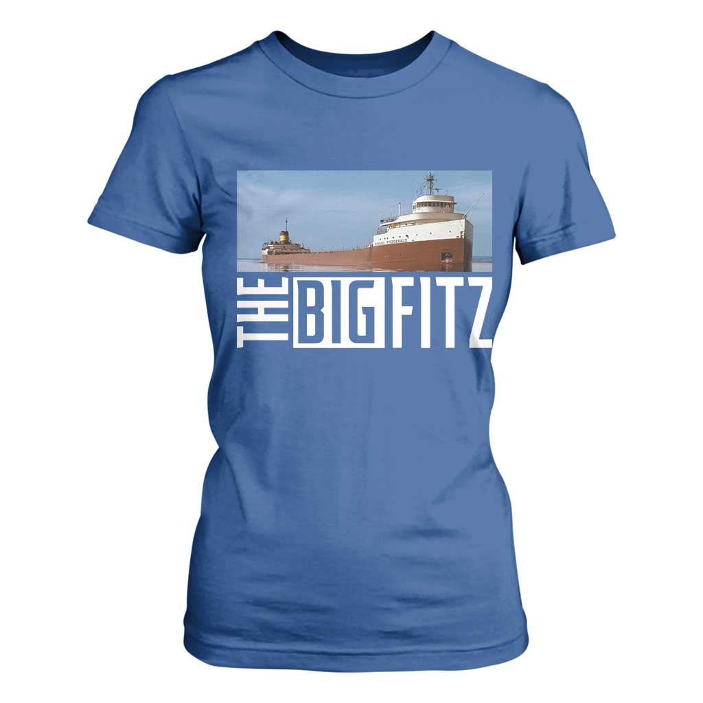 The Big Fitz Tribute T Shirt For Women SS Edmund Fitzgerald Freighter Design for Great Lakes History TS02 Royal Blue Print Your Wear