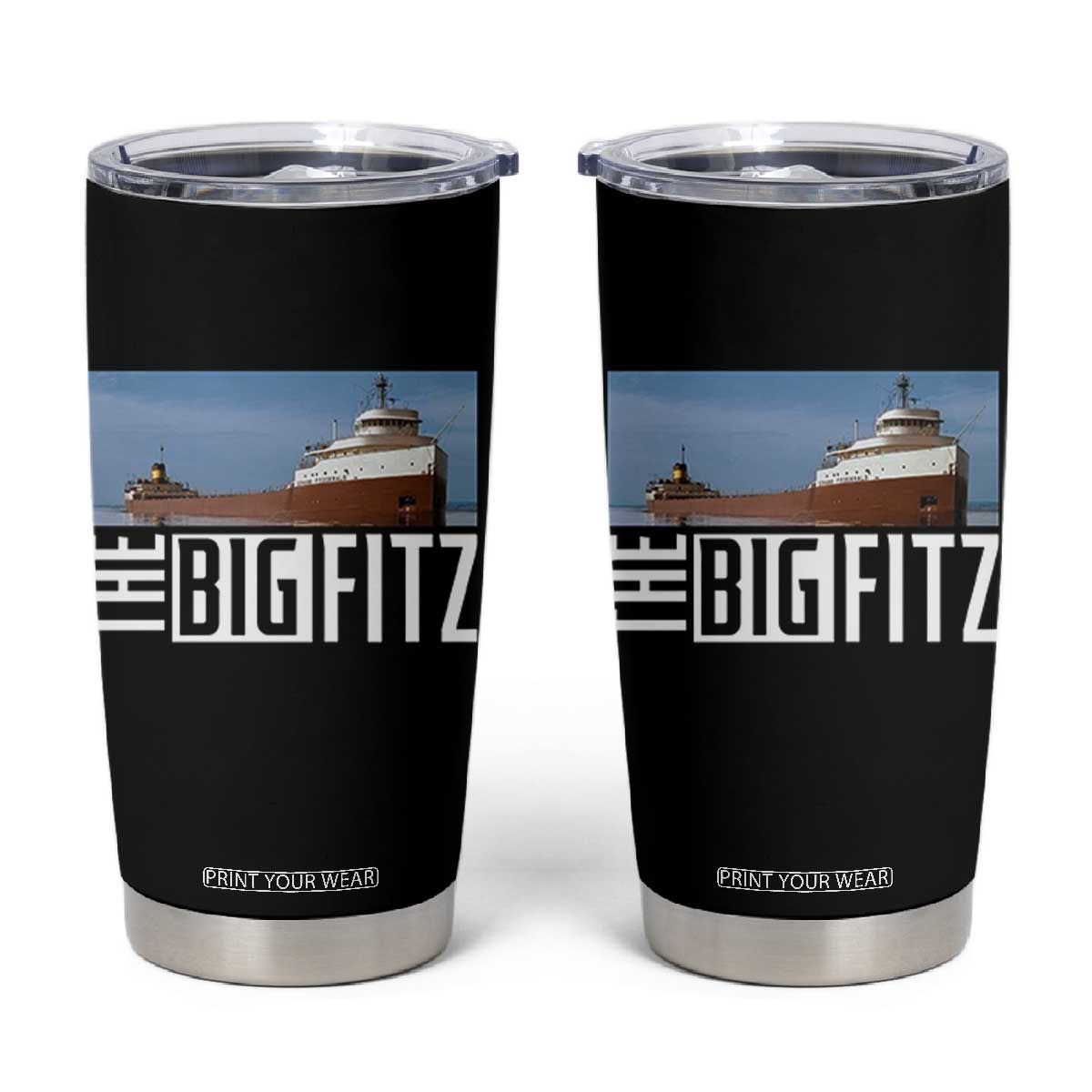 The Big Fitz Tribute Tumbler Cup SS Edmund Fitzgerald Freighter Design for Great Lakes History TS02 Black Print Your Wear