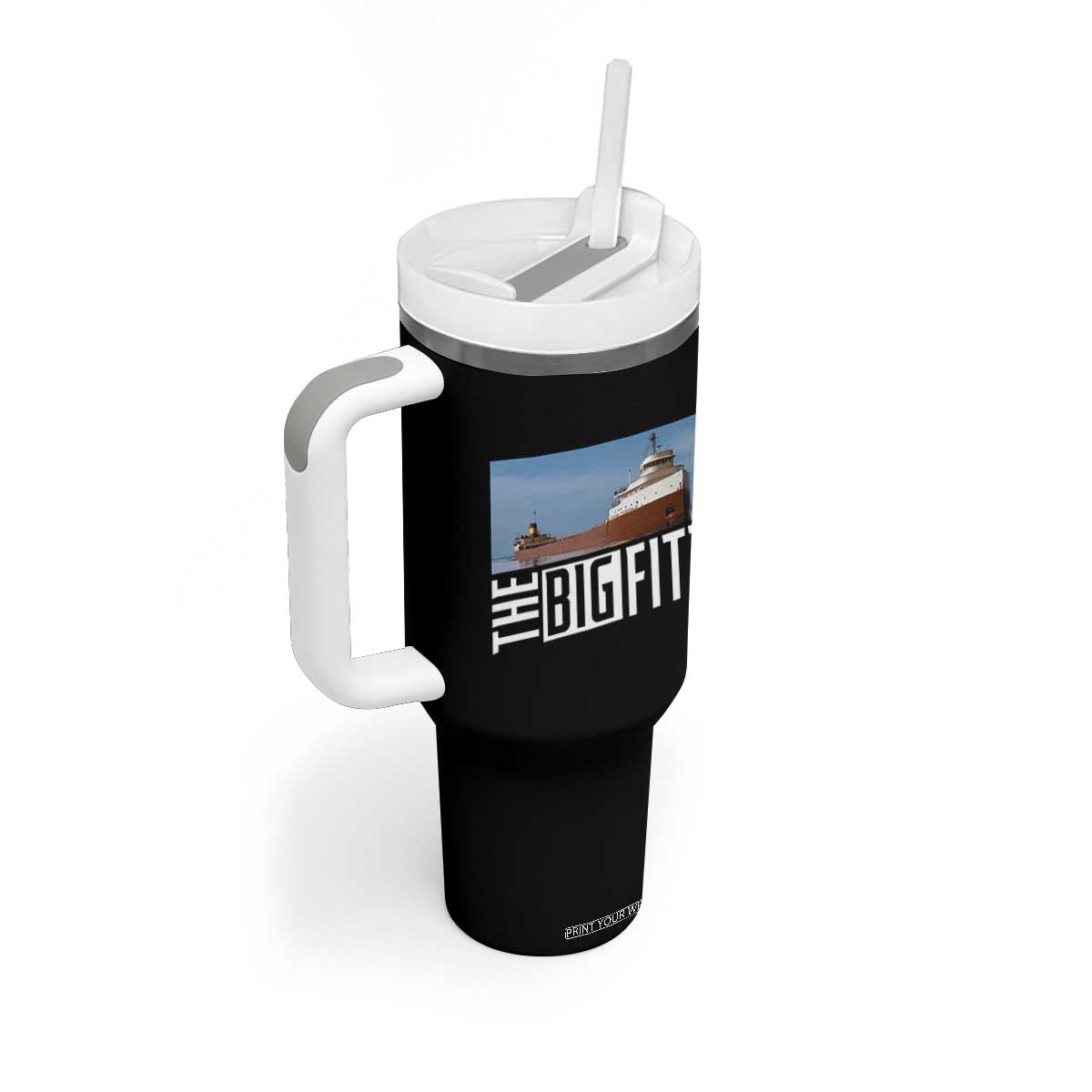 The Big Fitz Tribute Tumbler With Handle SS Edmund Fitzgerald Freighter Design for Great Lakes History TS02 Print Your Wear