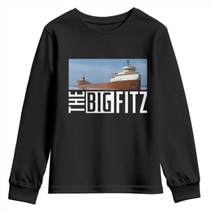 The Big Fitz Tribute Youth Sweatshirt SS Edmund Fitzgerald Freighter Design for Great Lakes History TS02 Black Print Your Wear