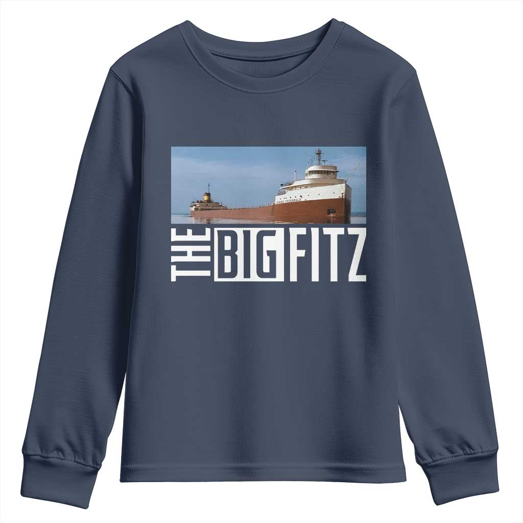 The Big Fitz Tribute Youth Sweatshirt SS Edmund Fitzgerald Freighter Design for Great Lakes History TS02 Navy Print Your Wear