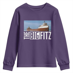 The Big Fitz Tribute Youth Sweatshirt SS Edmund Fitzgerald Freighter Design for Great Lakes History TS02 Purple Print Your Wear