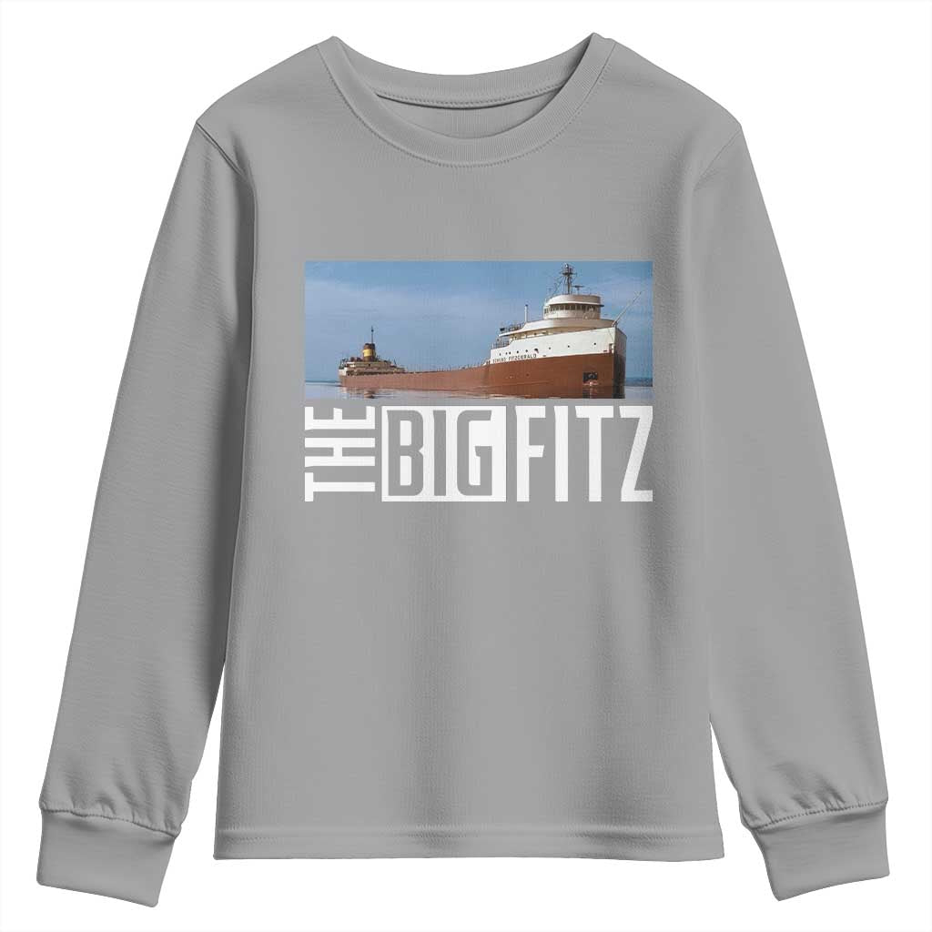 The Big Fitz Tribute Youth Sweatshirt SS Edmund Fitzgerald Freighter Design for Great Lakes History TS02 Sport Gray Print Your Wear