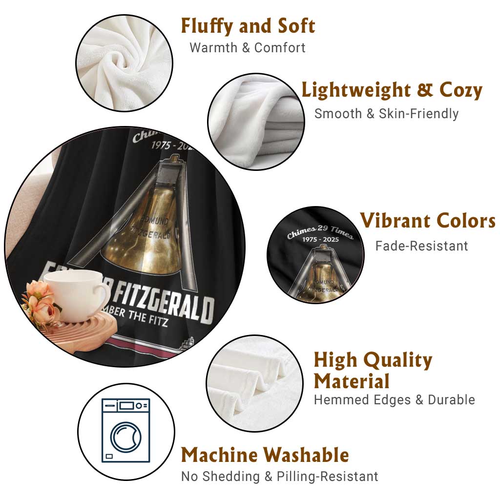 Edmund Fitzgerald 50th Anniversary Tribute Throw Blanket Chimes 29 Times 1975 2025 Memorial TS02 Print Your Wear