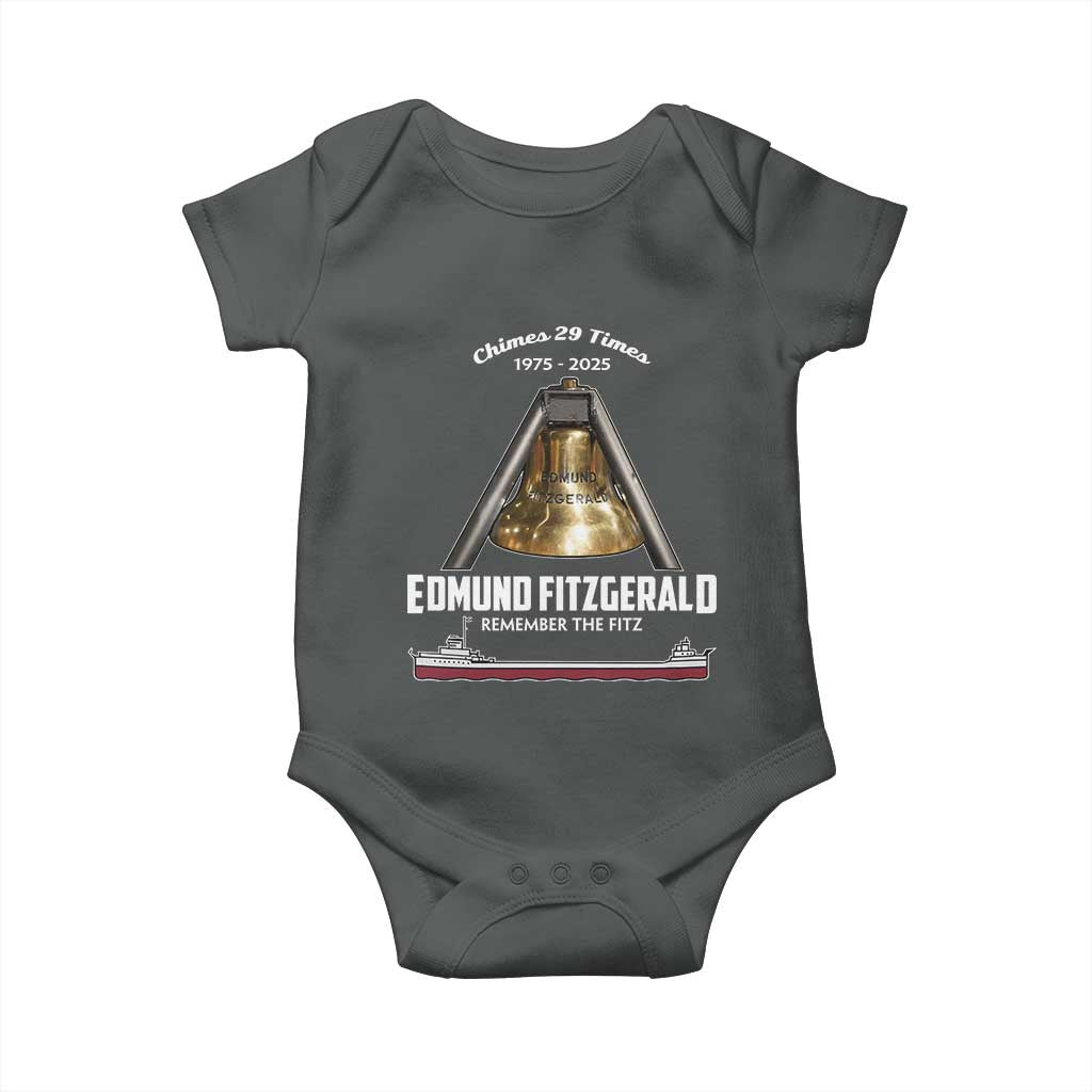 Edmund Fitzgerald 50th Anniversary Tribute Baby Onesie Chimes 29 Times 1975 2025 Memorial TS02 Dark Heather Print Your Wear