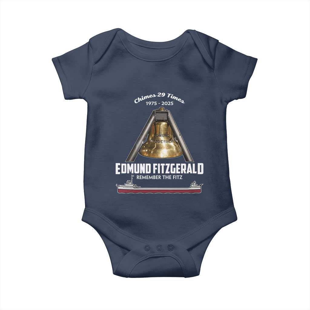 Edmund Fitzgerald 50th Anniversary Tribute Baby Onesie Chimes 29 Times 1975 2025 Memorial TS02 Navy Print Your Wear