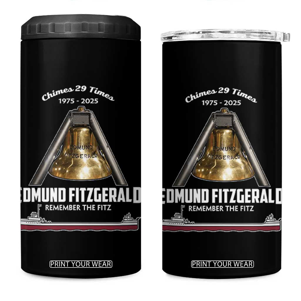 Edmund Fitzgerald 50th Anniversary Tribute 4 in 1 Can Cooler Tumbler Chimes 29 Times 1975 2025 Memorial TS02 One Size: 16 oz Black Print Your Wear