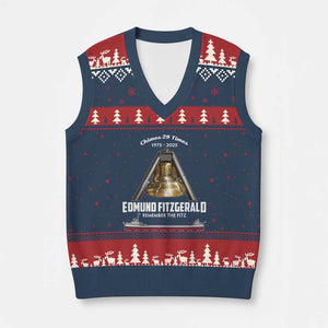 Edmund Fitzgerald 50th Anniversary Tribute V-Neck Knit Sweater Vest Chimes 29 Times 1975 2025 Memorial TS02 Navy Red Print Your Wear