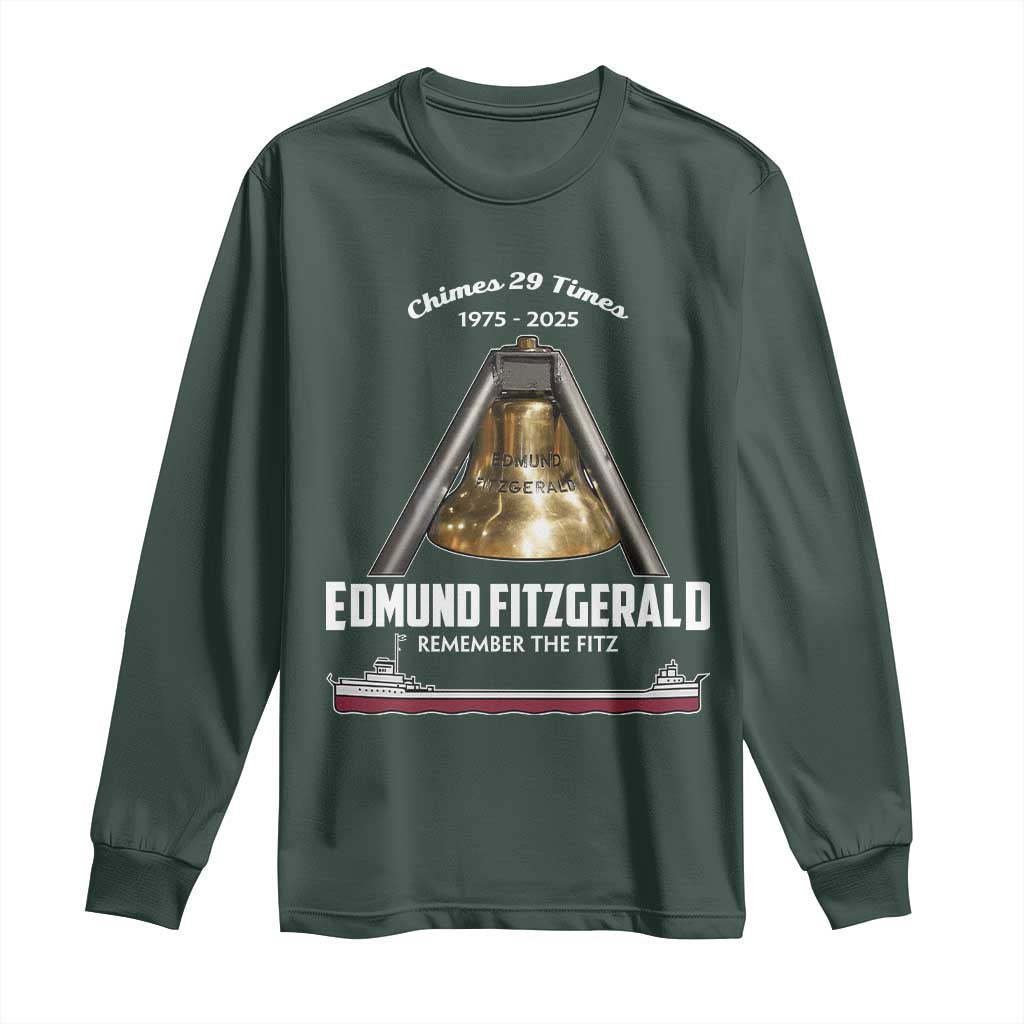 Edmund Fitzgerald 50th Anniversary Tribute Long Sleeve Shirt Chimes 29 Times 1975 2025 Memorial TS02 Dark Forest Green Print Your Wear