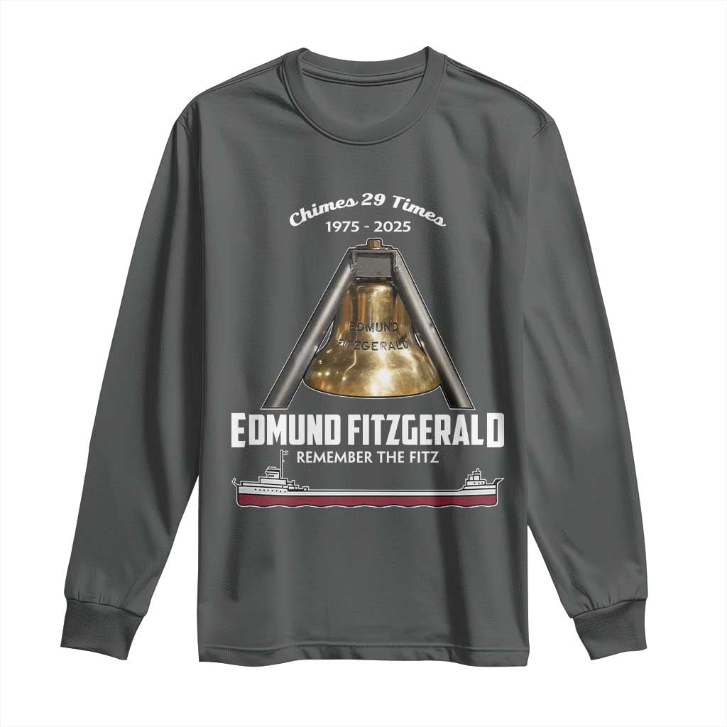 Edmund Fitzgerald 50th Anniversary Tribute Long Sleeve Shirt Chimes 29 Times 1975 2025 Memorial TS02 Dark Heather Print Your Wear