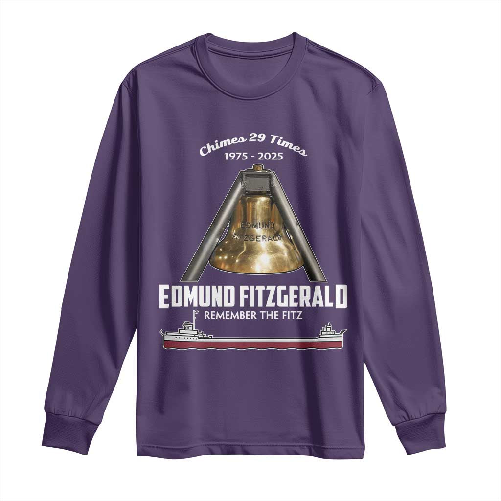 Edmund Fitzgerald 50th Anniversary Tribute Long Sleeve Shirt Chimes 29 Times 1975 2025 Memorial TS02 Purple Print Your Wear