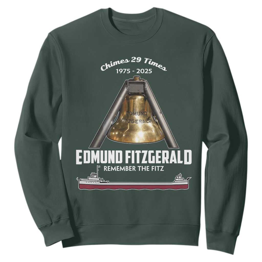 Edmund Fitzgerald 50th Anniversary Tribute Sweatshirt Chimes 29 Times 1975 2025 Memorial TS02 Dark Forest Green Print Your Wear