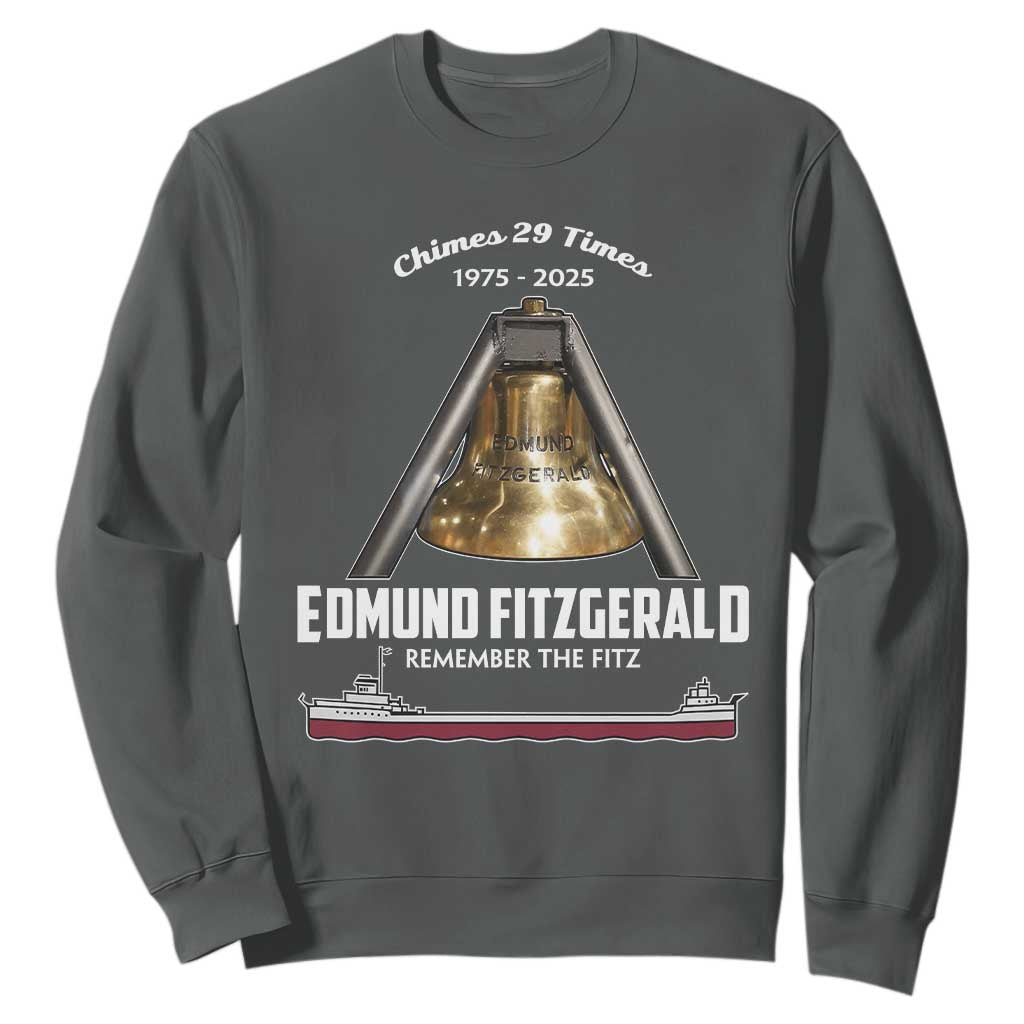 Edmund Fitzgerald 50th Anniversary Tribute Sweatshirt Chimes 29 Times 1975 2025 Memorial TS02 Dark Heather Print Your Wear