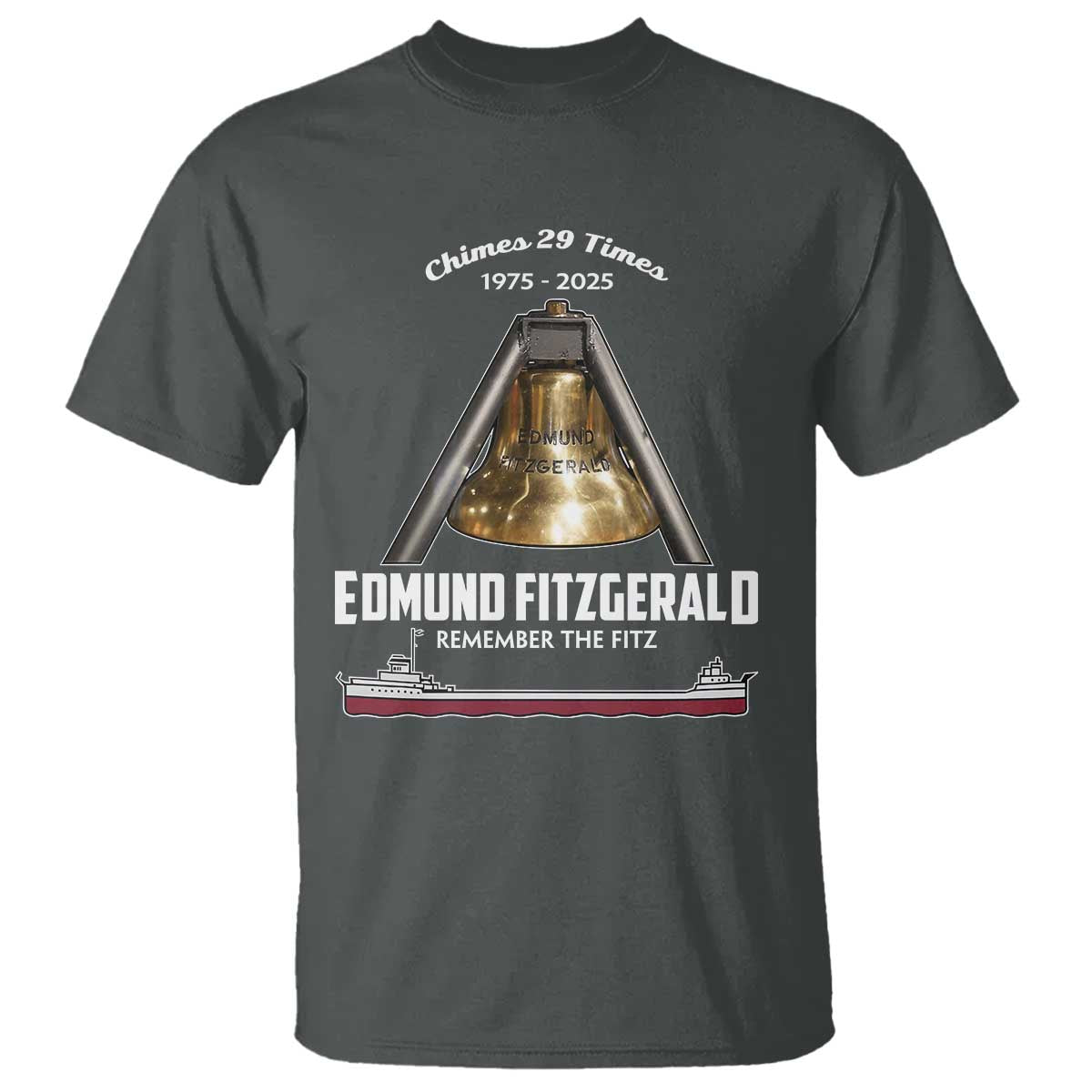 Edmund Fitzgerald 50th Anniversary Tribute T Shirt Chimes 29 Times 1975 2025 Memorial TS02 Dark Heather Print Your Wear