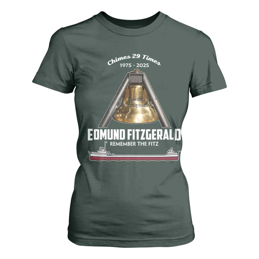 Edmund Fitzgerald 50th Anniversary Tribute T Shirt For Women Chimes 29 Times 1975 2025 Memorial TS02 Dark Forest Green Print Your Wear