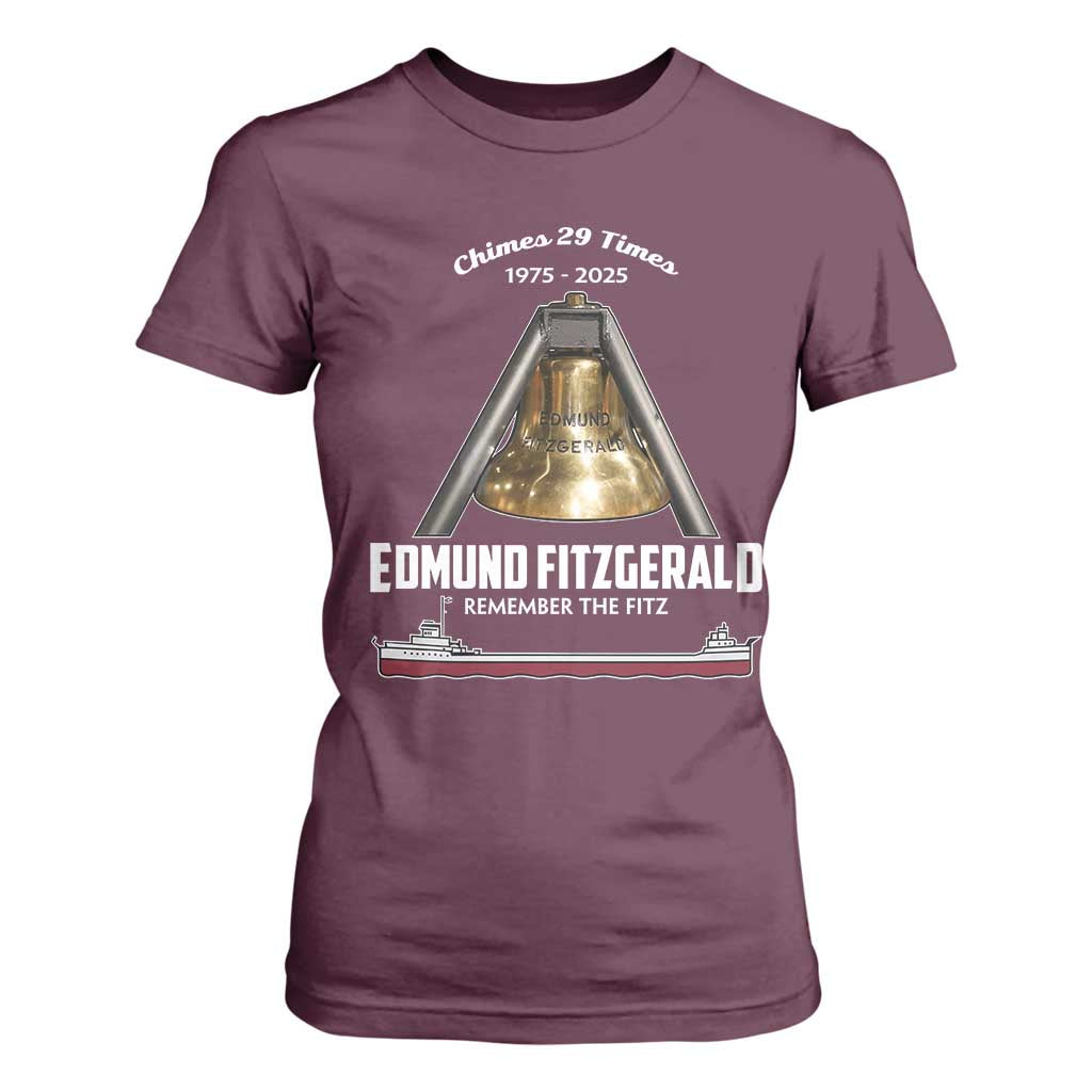 Edmund Fitzgerald 50th Anniversary Tribute T Shirt For Women Chimes 29 Times 1975 2025 Memorial TS02 Maroon Print Your Wear