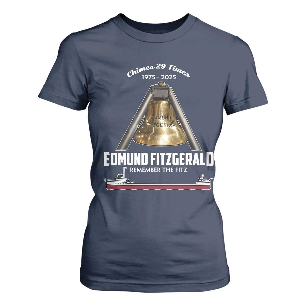 Edmund Fitzgerald 50th Anniversary Tribute T Shirt For Women Chimes 29 Times 1975 2025 Memorial TS02 Navy Print Your Wear