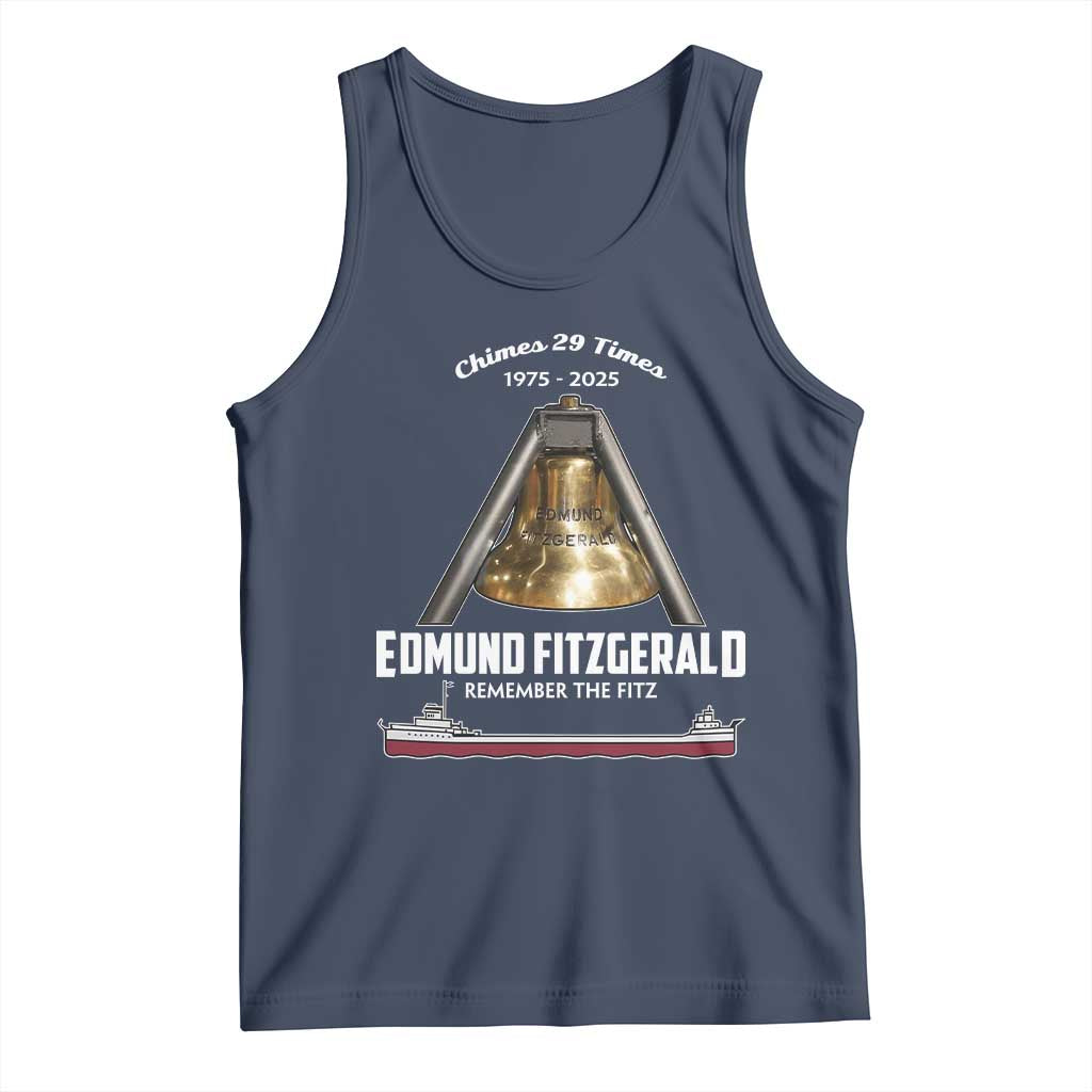 Edmund Fitzgerald 50th Anniversary Tribute Tank Top Chimes 29 Times 1975 2025 Memorial TS02 Navy Print Your Wear
