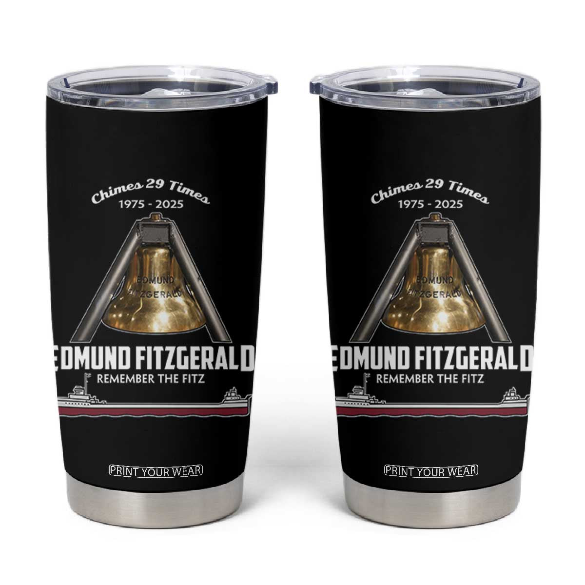 Edmund Fitzgerald 50th Anniversary Tribute Tumbler Cup Chimes 29 Times 1975 2025 Memorial TS02 Black Print Your Wear