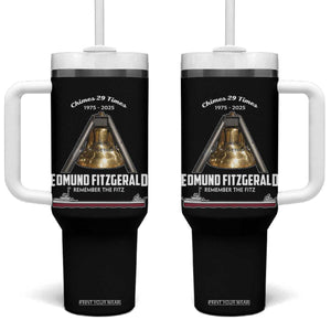 Edmund Fitzgerald 50th Anniversary Tribute Tumbler With Handle Chimes 29 Times 1975 2025 Memorial TS02 One Size: 40 oz Black Print Your Wear