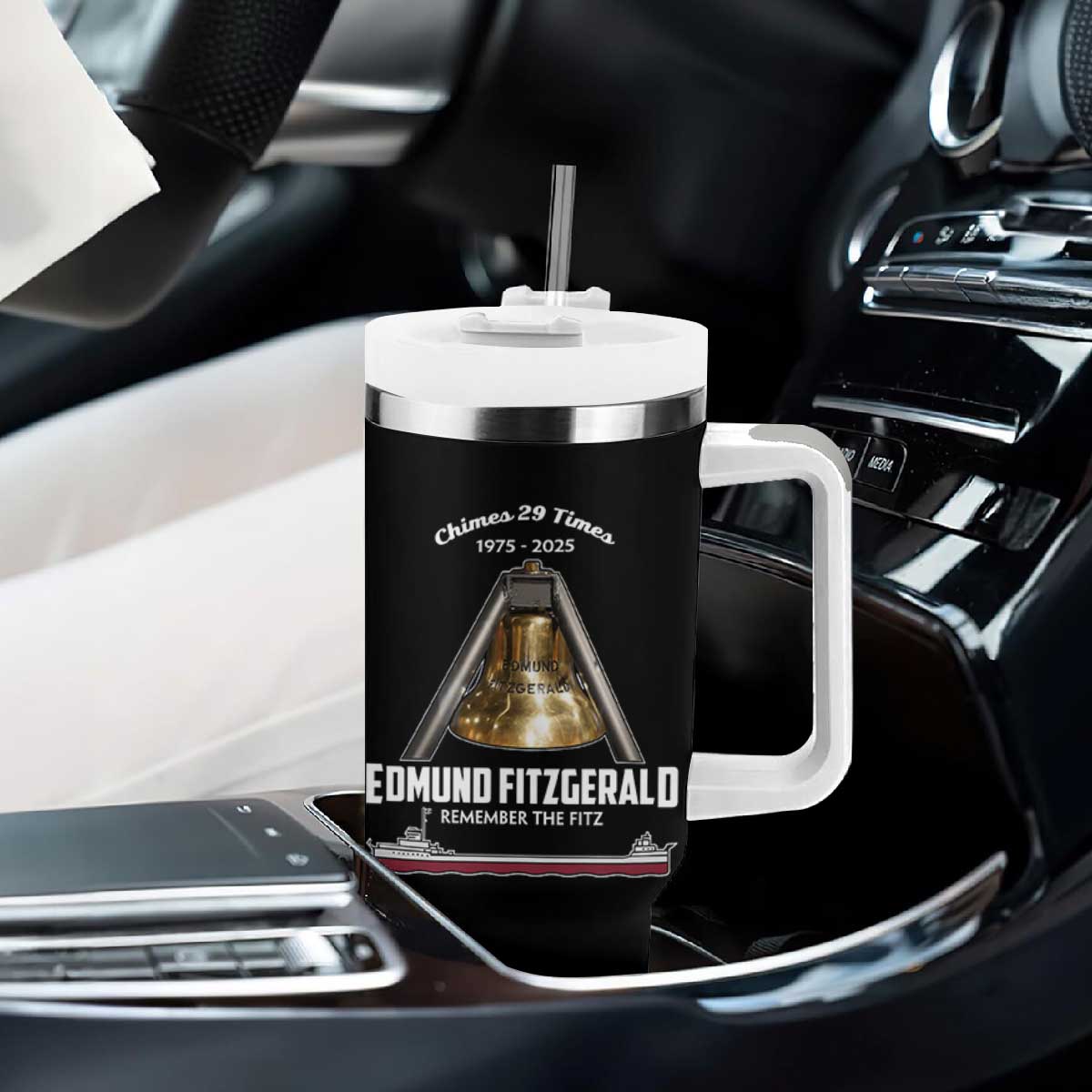 Edmund Fitzgerald 50th Anniversary Tribute Tumbler With Handle Chimes 29 Times 1975 2025 Memorial TS02 Print Your Wear