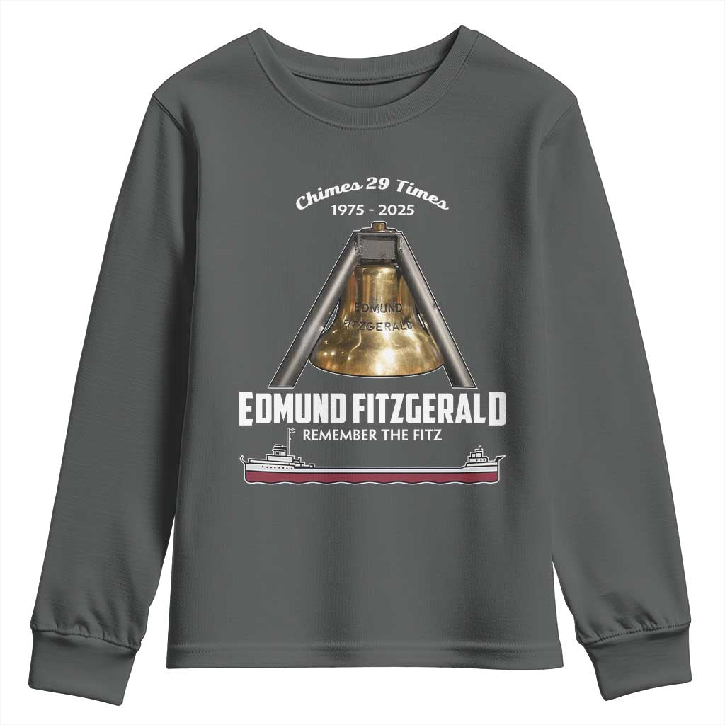 Edmund Fitzgerald 50th Anniversary Tribute Youth Sweatshirt Chimes 29 Times 1975 2025 Memorial TS02 Dark Heather Print Your Wear