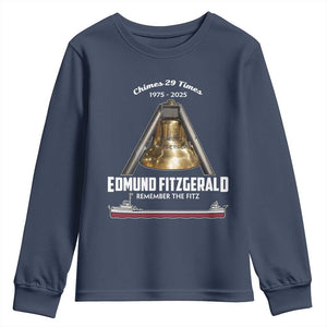 Edmund Fitzgerald 50th Anniversary Tribute Youth Sweatshirt Chimes 29 Times 1975 2025 Memorial TS02 Navy Print Your Wear