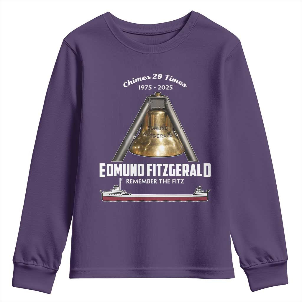 Edmund Fitzgerald 50th Anniversary Tribute Youth Sweatshirt Chimes 29 Times 1975 2025 Memorial TS02 Purple Print Your Wear