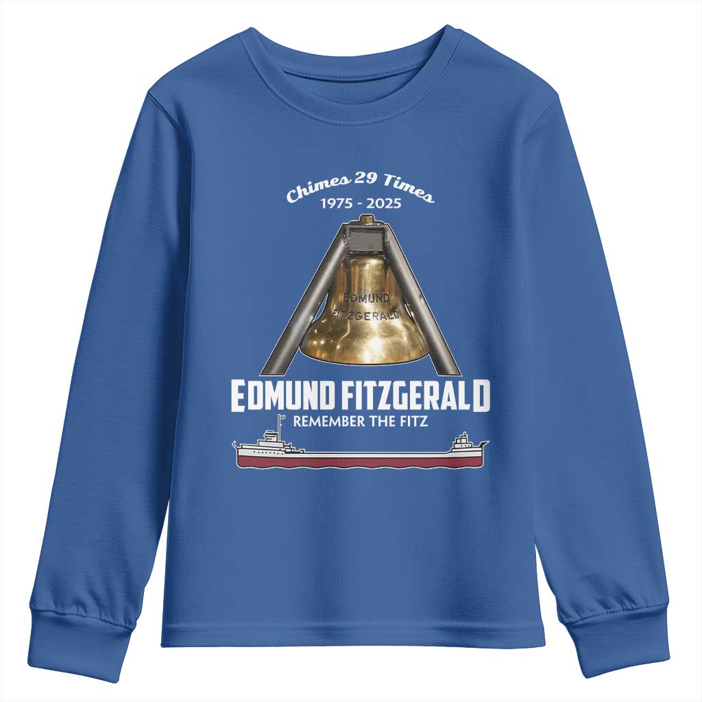 Edmund Fitzgerald 50th Anniversary Tribute Youth Sweatshirt Chimes 29 Times 1975 2025 Memorial TS02 Royal Blue Print Your Wear