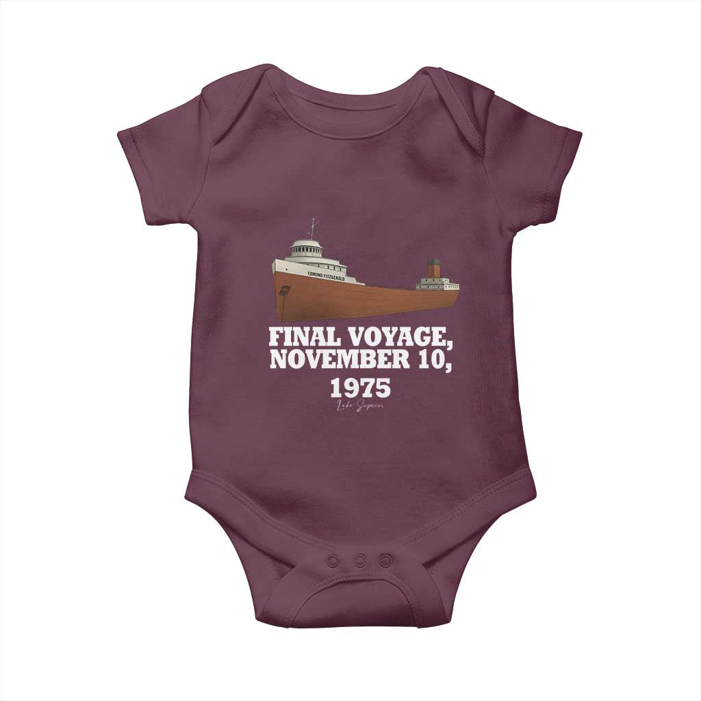 SS Edmund Fitzgerald Final Voyage Tribute Baby Onesie November 10 1975 Lake Superior Memorial TS02 Maroon Print Your Wear