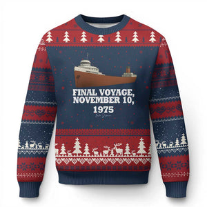 SS Edmund Fitzgerald Final Voyage Tribute Ugly Christmas Sweater November 10 1975 Lake Superior Memorial TS02 Navy Red Print Your Wear