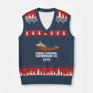SS Edmund Fitzgerald Final Voyage Tribute V-Neck Knit Sweater Vest November 10 1975 Lake Superior Memorial TS02 Navy Red Print Your Wear